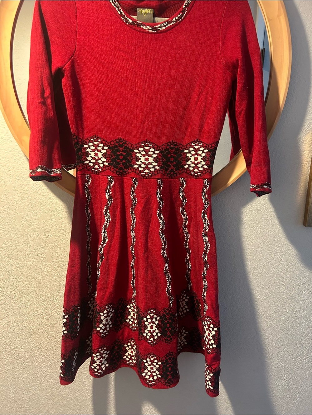 Taylor Red Knit Dress with Black and Cream Crochet Accents